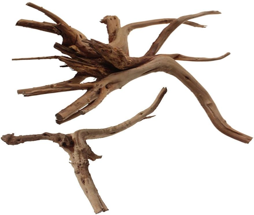 emours Aquarium Driftwood Tropical Fish Plant Habitat Decor Varies Size, Small & Large,2 pcs Pack