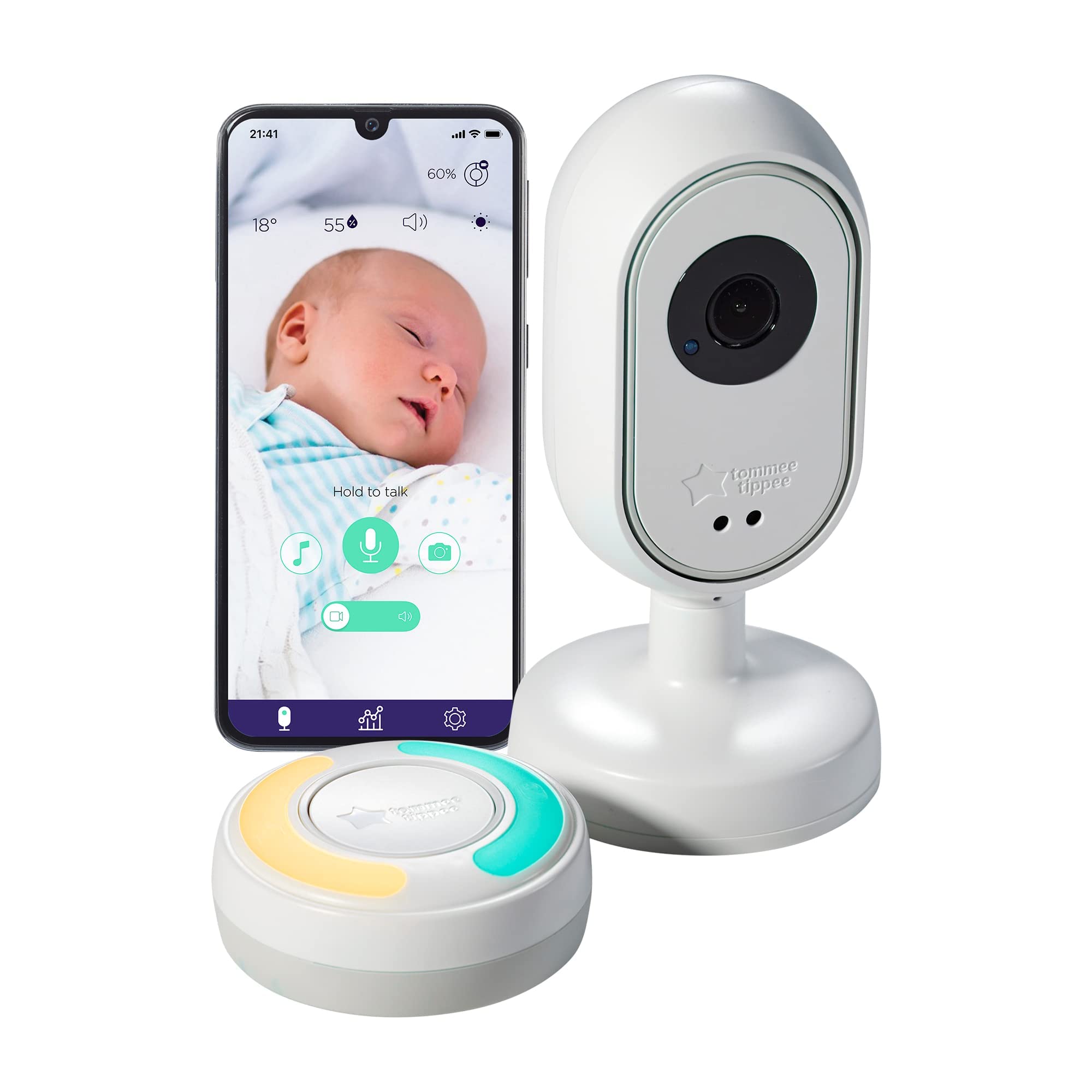 Tommee Tippee Dreamsense Smart Baby Monitor, Night Vision Range 10 Metres, 2-Way Talk Audio, Safe Secure App-Enabled, Tilt, Pan, Zoom Camera, Wireless Parent Pod, Customisable Alerts & Sleep Tracking