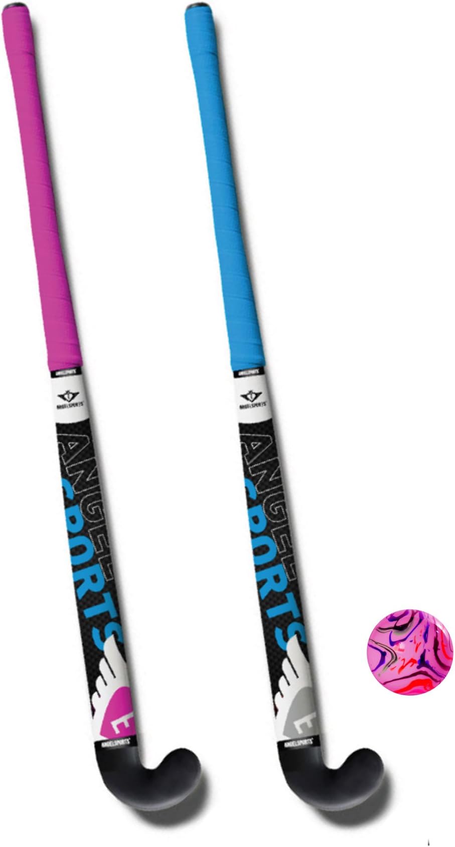 Angel Sports Unisex Adult Hockeystick Hockeyset with Pink Ball - Black/Pink/Blue, 28 -Inch