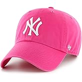 47 Brand MLB Magenta Pink Primary Logo Clean Up Adjustable Strap Baseball Dad Hat Cap, Adult One Size Fits All