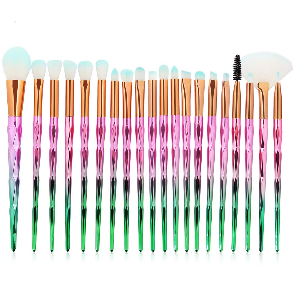 KOLIGHT 20pcs Cosmetic Makeup Brushes Set Eyeshadow Lip Brush for Beautiful Female (pink green)