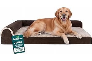 FurHaven Orthopedic Dog Bed for Large Dogs, L-Shaped Chaise Mattress with Orthopedic Egg Crate with a Solid Orthopedic Foam Base for Joint Support, Washable Cover, Jumbo XL, Faux Fur & Suede, Espresso