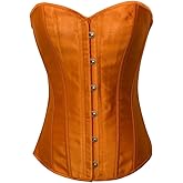 Chicastic Black Satin Sexy Strong Boned Corset Lace Up Overbust Waist Cincher Bustier Bodyshaper Top - Also White & Red