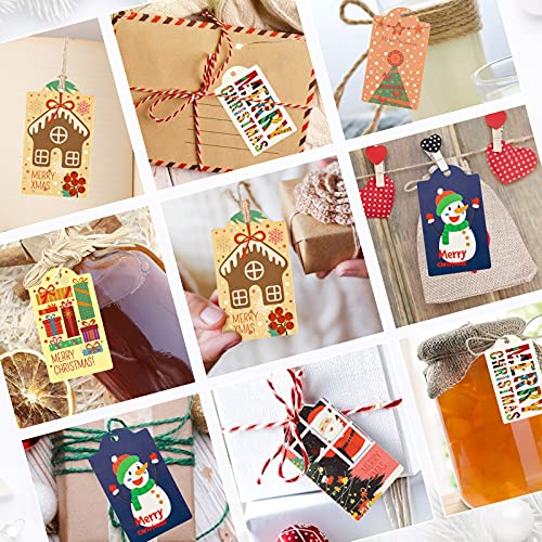 SallyFashion Christmas Gift Tags，120pcs 6 Design Paper Christmas Paper Kraft Hang Gift Labels with String