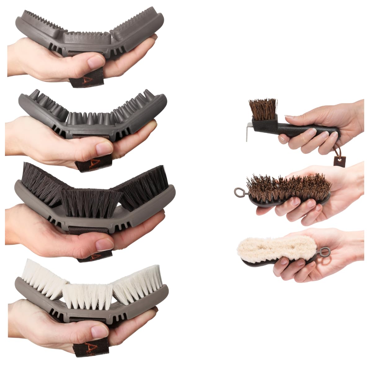 Animalon Premium Set Horse Brush Set Extra Class CareFlex Brush Comb, Shine Brush and Massage Curry comb, Face Brush, Hoof Brush & Hoof Pick