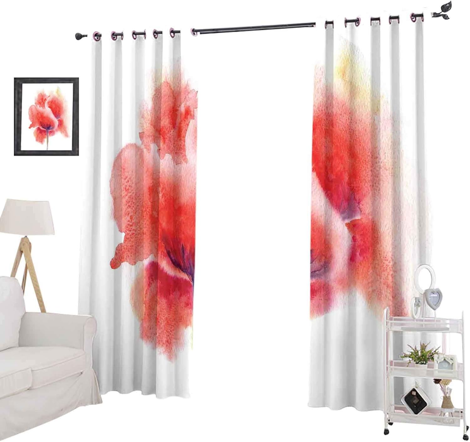 YUAZHOQI Blackout Curtain Panel Faded Blooming Poppy Flower on Plain Background Romantic Artwork