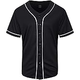KUAIPAO Blank Baseball Jersey,Short Sleeve Plain Jersey Shirt,Sports Uniform for Men Women(White, Black, Red,Blue,S-3XL)