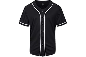 KUAIPAO Blank Baseball Jersey,Short Sleeve Plain Jersey Shirt,Sports Uniform for Men Women(White, Black, Red,Blue,S-3XL)