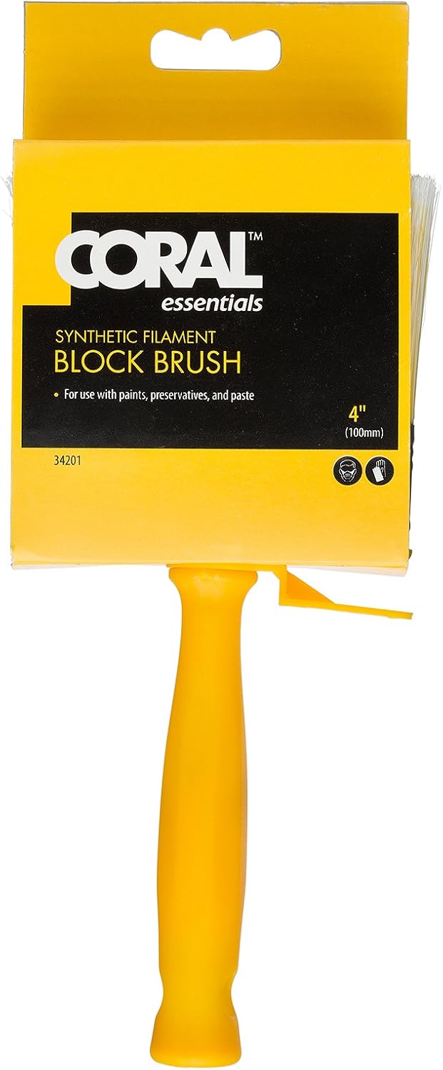 Coral 34201 Essentials Block Paint Brush with Synthetic Paintbrush Head for Sheds Fences or Paste 4 inch, Yellow, 4 Inch / 100mm - Image 4