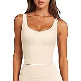 LASLULU Womens Longline Sports Bra Ribbed Seamless Wirefree Padded Tank Tops Medium Support Workout Casual Crop Tops