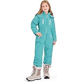 Haloumoning Kids Snow Suit Girls Hooded Waterproof Insulated One Piece Ski Suit 5-14 Years