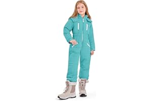 Haloumoning Kids Snow Suit Girls Hooded Waterproof Insulated One Piece Ski Suit 5-14 Years