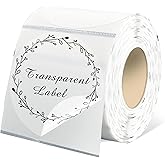 Yeachlaing 2" Round Transparent Thermal Label Stickers,Self-Adhesive Direct Clear Thermal Labels,500 Sheets with Perforation Line in ROLL