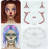 Face Gems Jewels Tattoos Halloween Makeup Skeleton Face Temporary Skull Tattoos Rhinestone Crystal Stones Body Gems Stickers for Halloween Day of the Dead Festival Rave Party Costume (2 Set)