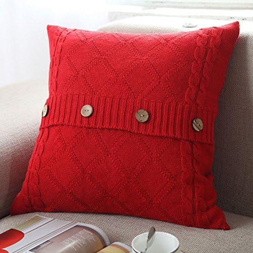 Cotton Knitted Decorative Pillow Case Cushion Cover Cable Knitting Square Throw Pillow Covers,Burgundy,18x18inch by MisDress