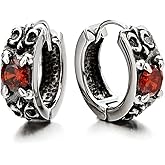 Pair of Vintage Huggie Hinged Hoop Earrings Stainless Steel with Cz Unisex Men Women