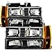 AKKON - For Black 94-99 GMC Full Size Pickup Truck Suburban Sierra Headlights w/Corner + Bumper Signal Lamps