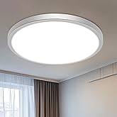 libtit 16 inch Flush Mount LED Ceiling Light Fixture, 3000K 4000K 6500K Adjustable, 36W 3200lm Brushed Nickel Satin Round Ceiling Lamp for Bathroom Shower Hallway Kitchen