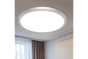 libtit 16 inch Flush Mount LED Ceiling Light Fixture, 3000K 4000K 6500K Adjustable, 36W 3200lm Brushed Nickel Satin Round Ceiling Lamp for Bathroom Shower Hallway Kitchen