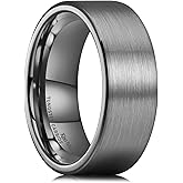 King Will 6mm 8mm Tungsten Wedding Rings for Men Black/Silver/Gunmetal Plated Pipe Cut Brushed Men's Wedding Band Gifts for Him Size 7-14 Comfort Fit