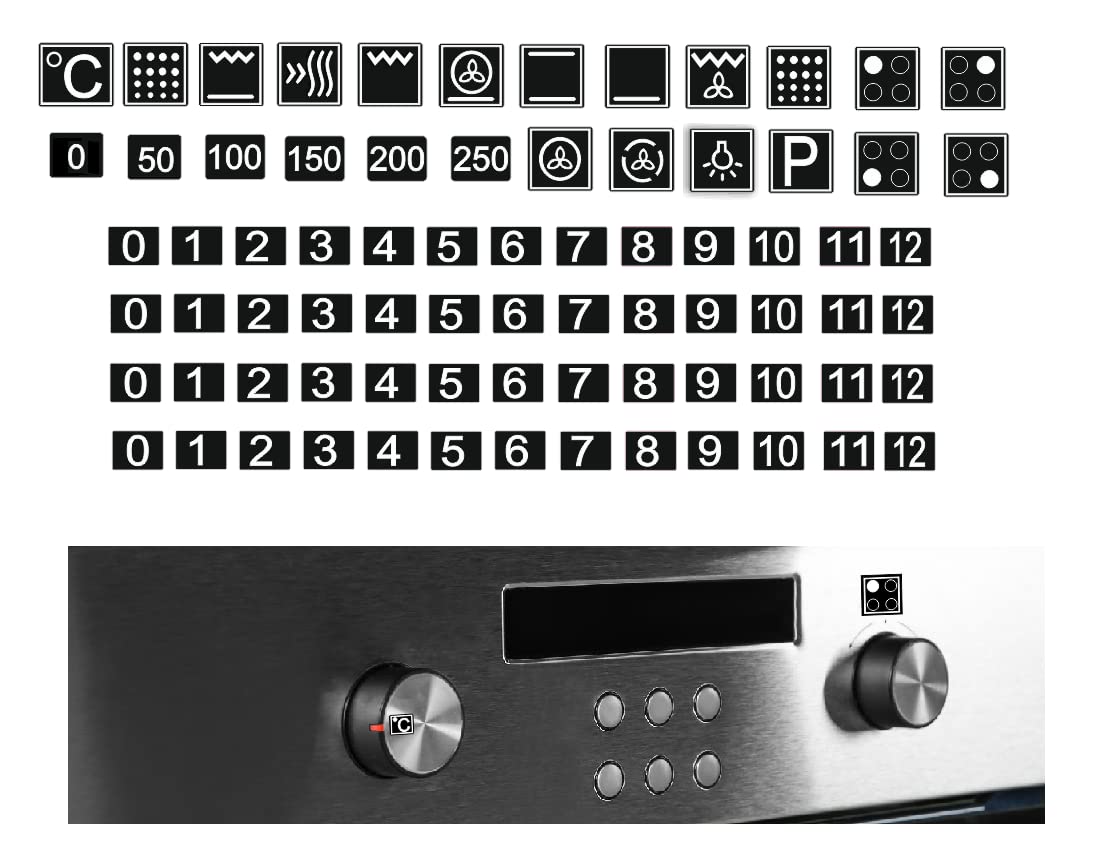 Cooker Symbol Sticker Set for The Cooker Labelling Smudged Cooker Sign Renew (RP44) (6 mm, White Signs on Black Background)