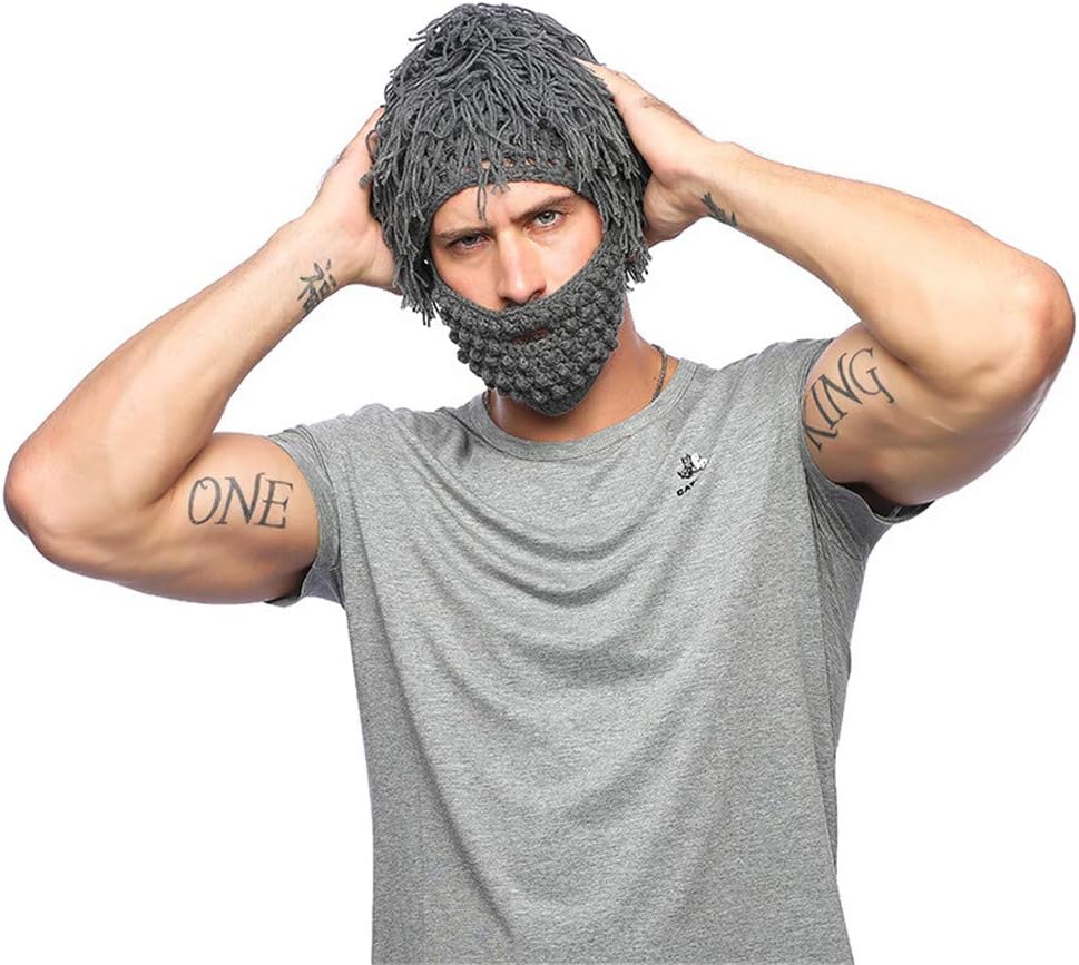 Eleanos Creative Original Barbarian Knit Beard Hat Wig Beanie Hat Funny Facekini Mask