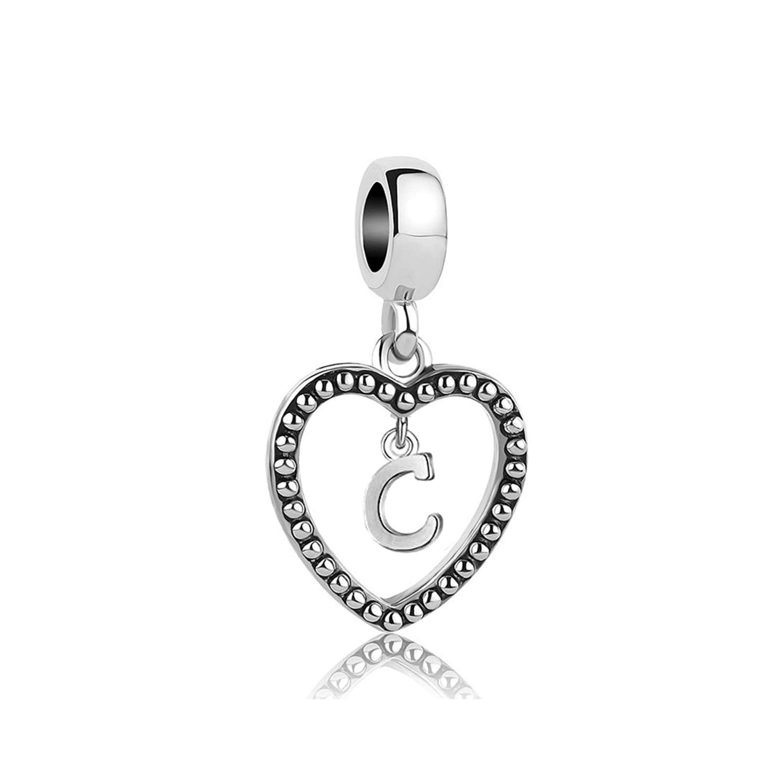 Initial Letter C Love Heart Dangle Charm fits Pandora Charms Bracelets Name Birthday Jewellery Gift for Daughter Women Sister Family Granddaughter Christmas