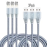 E-POWIND 3PACK [6]ft Lightning Cable with Ultra-compact Connector Charging Cable Cord For iPhone7/7plus/6/6plus/6s/6splus,iPhone 5/SE, iPad, iPod on Latest IOS10.Latest Version(GRAY BLUE)