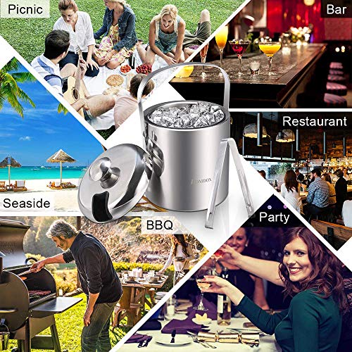 Ice Bucket, Xuliyme Stainless Steel Double Wall with Lid and Ice Tongs, Insulated Ice Bucket Stainless Steel Ice Bucket, 1.2 L - Thumbnail 4