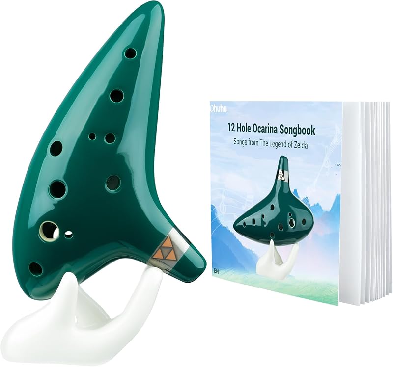 Ohuhu Zelda Ocarina 12 Hole Alto C with Song Book Display Stand Bag Green