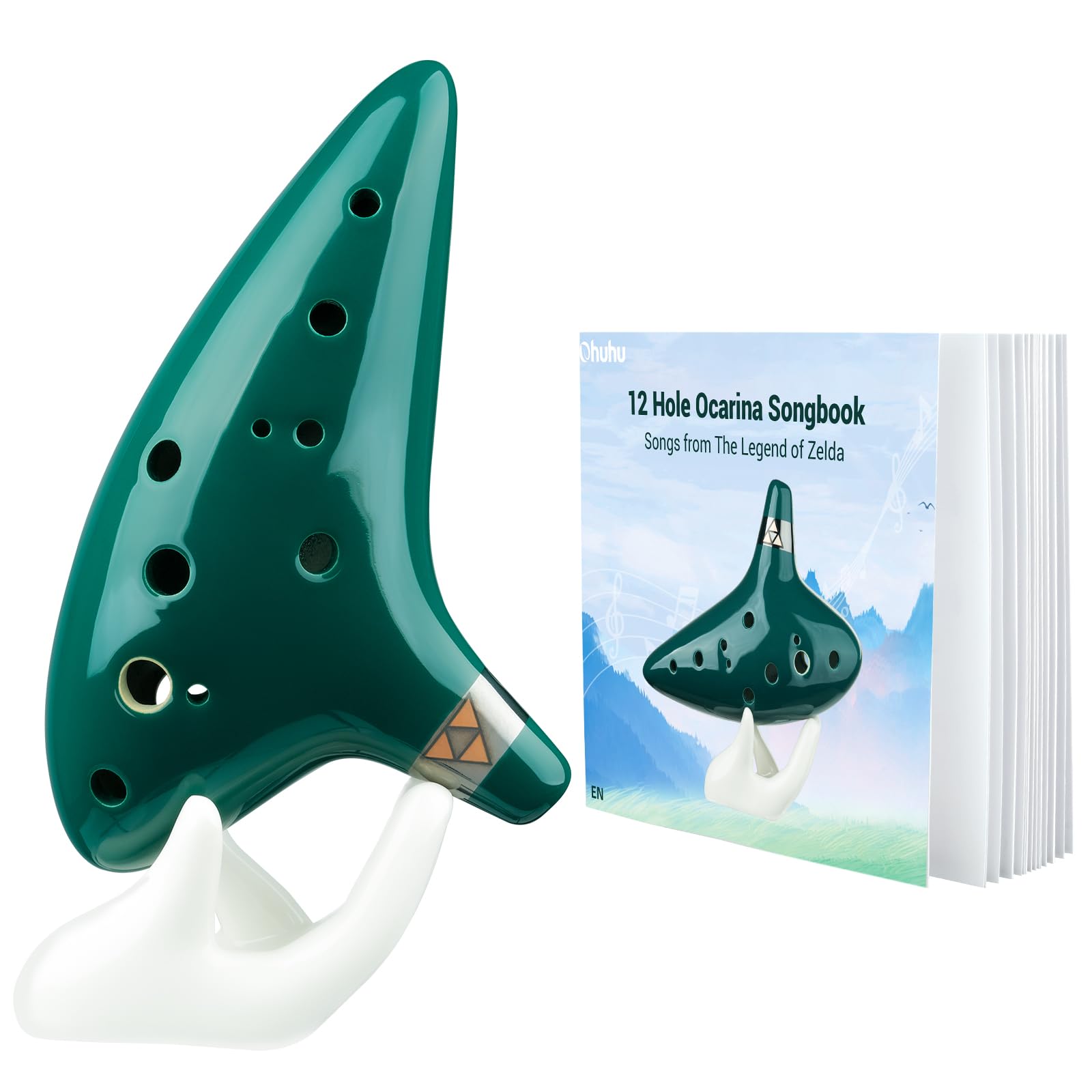 Ohuhu Legend of Zelda Ocarina with Song Book 12 Hole Alto C Zelda Ocarina Gift for Zelda Fans with Display Stand Protective Bag, Perfect for Beginners and Professional Performance Green
