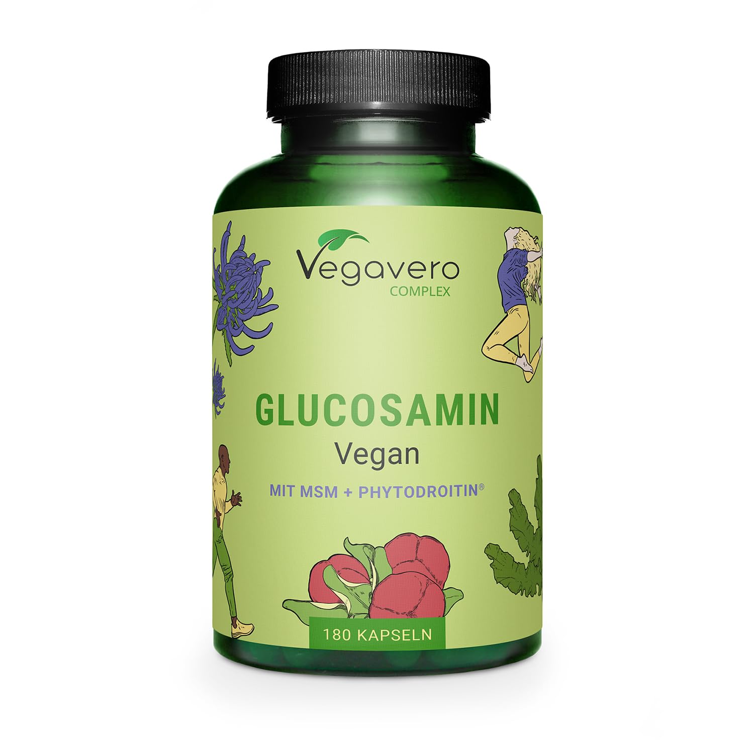 Vegavero Vegan Glucosamine Complex | with Chondroitin, MSM, Devil's Claw and VIT C | NO Additives, Lab-Tested | Joint Pain Relief | 180 Capsules