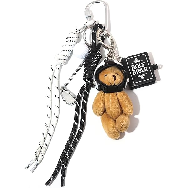 SONGCHANGJEWELRY Cute Bear Keychain with Helmet, Plush Teddy Key