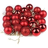 AKOAK 24 Pcs Christmas Ball Ornaments Multicolor Christmas Tree Decoration Balls for Holiday Wedding Party Decoration,with Hanging Hole and Short Line,Diameter 30mm(1.18") (Red)