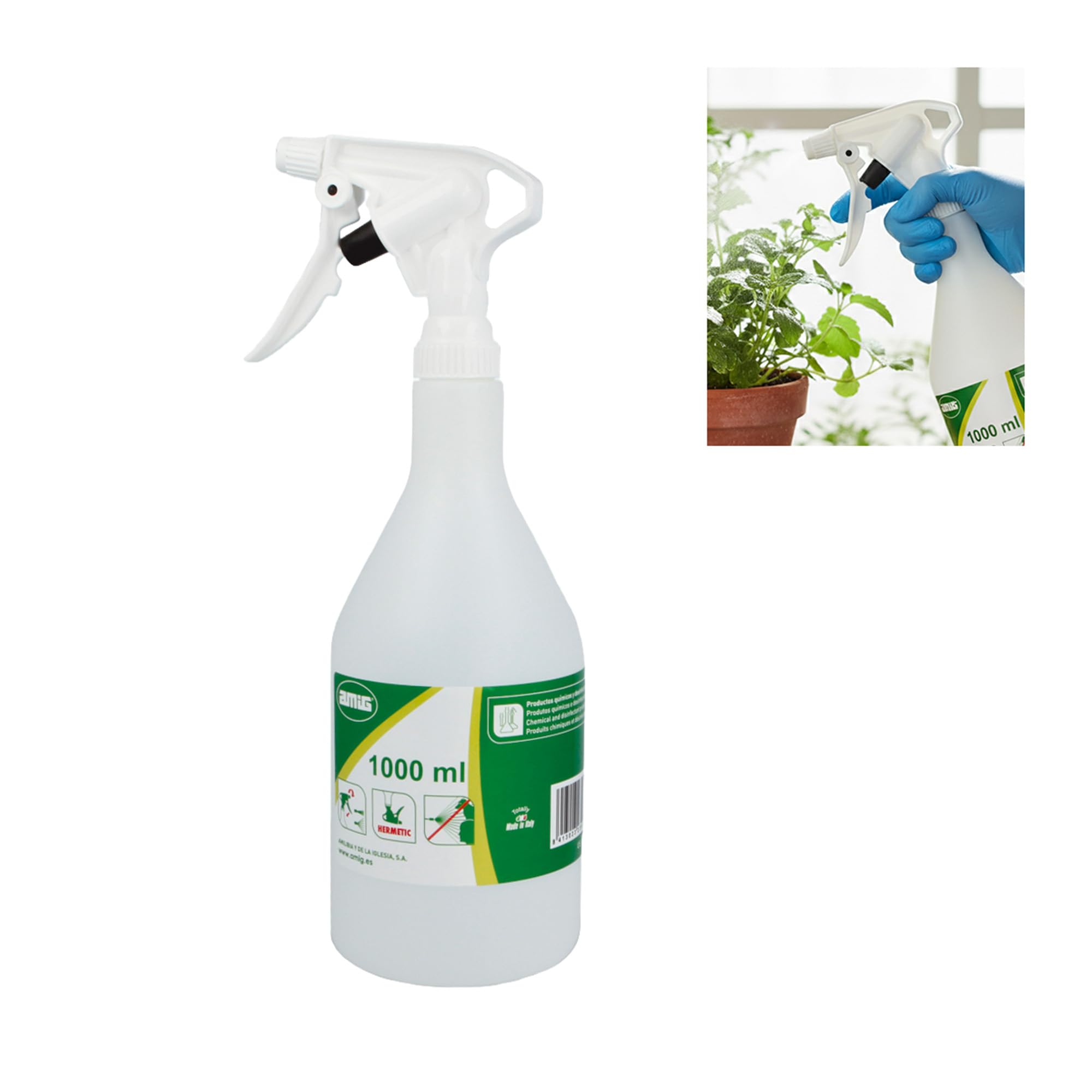 Amig Mod.2081 Chemical Sprayer 1 liter Fully hermetic, with adjustable head and springs in Stainless Steel Aisi 316, Polyethylene, White, 0