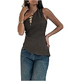 SHENHE Women's One Shoulder Sleeveless Top Asymmetrical Dressy Casual Going Out Tank Vest Shirt