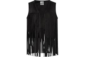Noomelfish Girls Faux Suede Fringe Vest Sleeveless Boho Tassels Jacket Cardigan (5-12 Years)