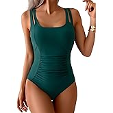 B2prity Women's One Piece Swimsuit Tummy Control Ruched Bathing Suit Double Straps Push Up Swim Suit Slimming Swimwear