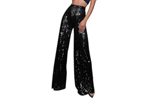 GENERIC Sequin Pants Women Fashion High Waist Pant Sparkly Wide Leg Trousers Elastic Loose Side Zipper Shiny Pants