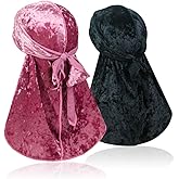2 PCS Crushed Velvet Wave Durag – Premium Soft Durag Headwear with Extra Long Tail Perfect for 360 Waves