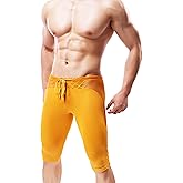 MIZOK Men's Soft Mesh Cool Dry Compression Yoga Workout Tight Shorts (S Fit Waist Size 26-28inch, Yellow)