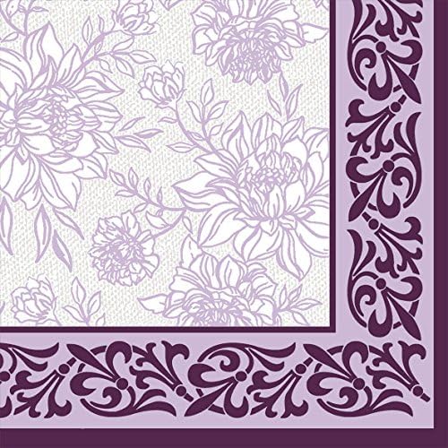 Dining Collection Decorative Pattern Paper Lunch Napkins - Purple Petal Pride, 20 Count, 6.5 inch