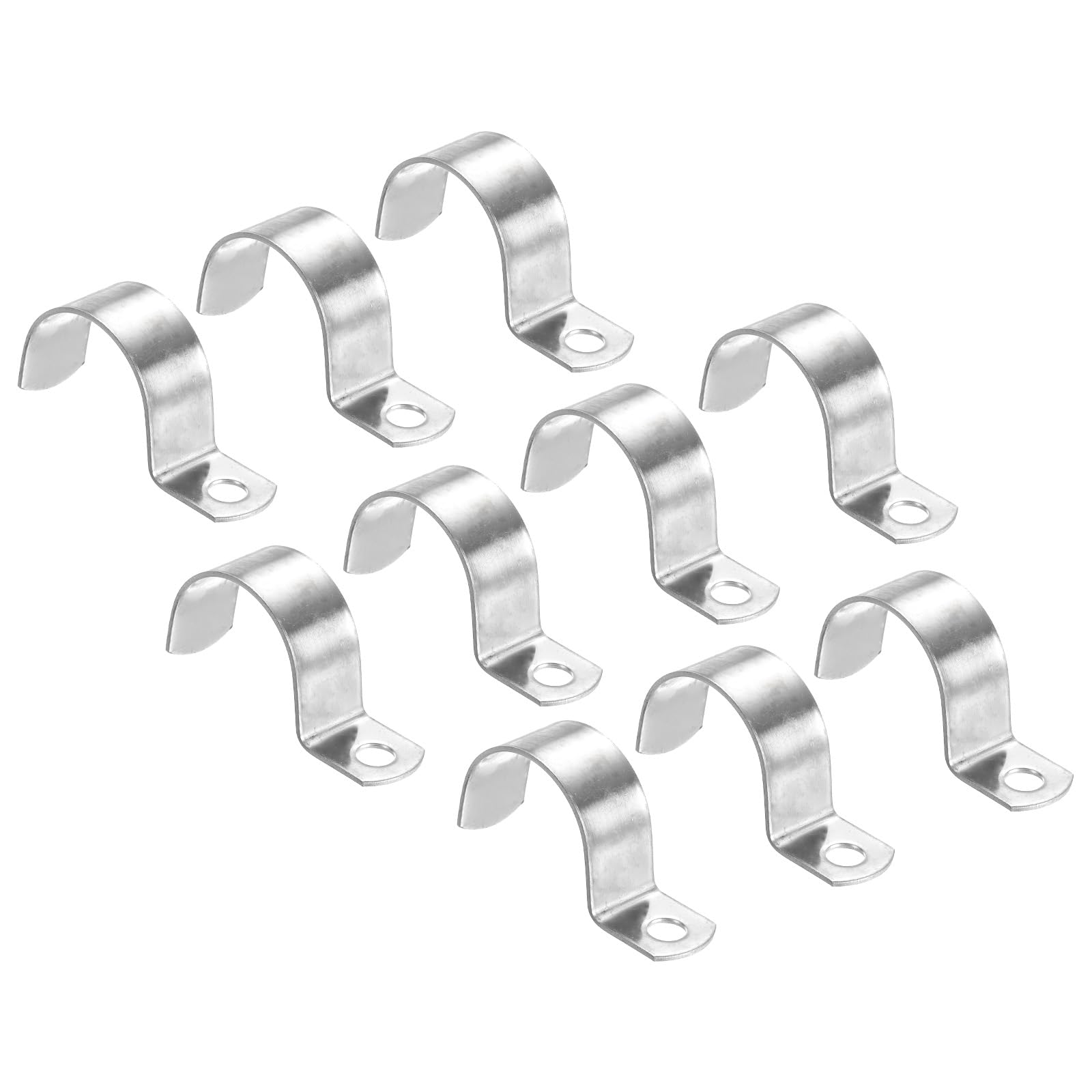 PATIKIL 1.26 inch/32mm Rigid Pipe Strap Clamp, 10 Pcs 304 Stainless Steel Two Hole U-Shape Tube Clip Pipe Fasten Holder for Pipe Fixing