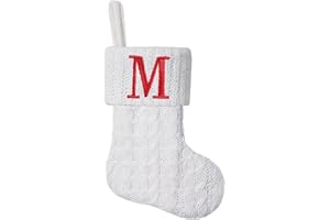 Pxniy Mini White Knit Stocking,8.5 Inches Initial Monogram EmbroideWhite Christmas Stocking,Family Fireplace Hanging Ornament Xmas Holiday Decor Gift-Letter M