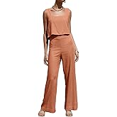 ROYLAMP Women's Summer 2 Piece Outfits Sleeveless Square Neck Tops Wide Leg Pants set Jumpsuit with Pockets