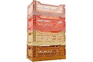 LUNA CRATES Collapsible Storage Box, Foldable Crate Organizer Bin with Handle, Stackable Crates for Home Organization (Lime-Peach-Cofee-Ivory, 4L - 4-Pack)