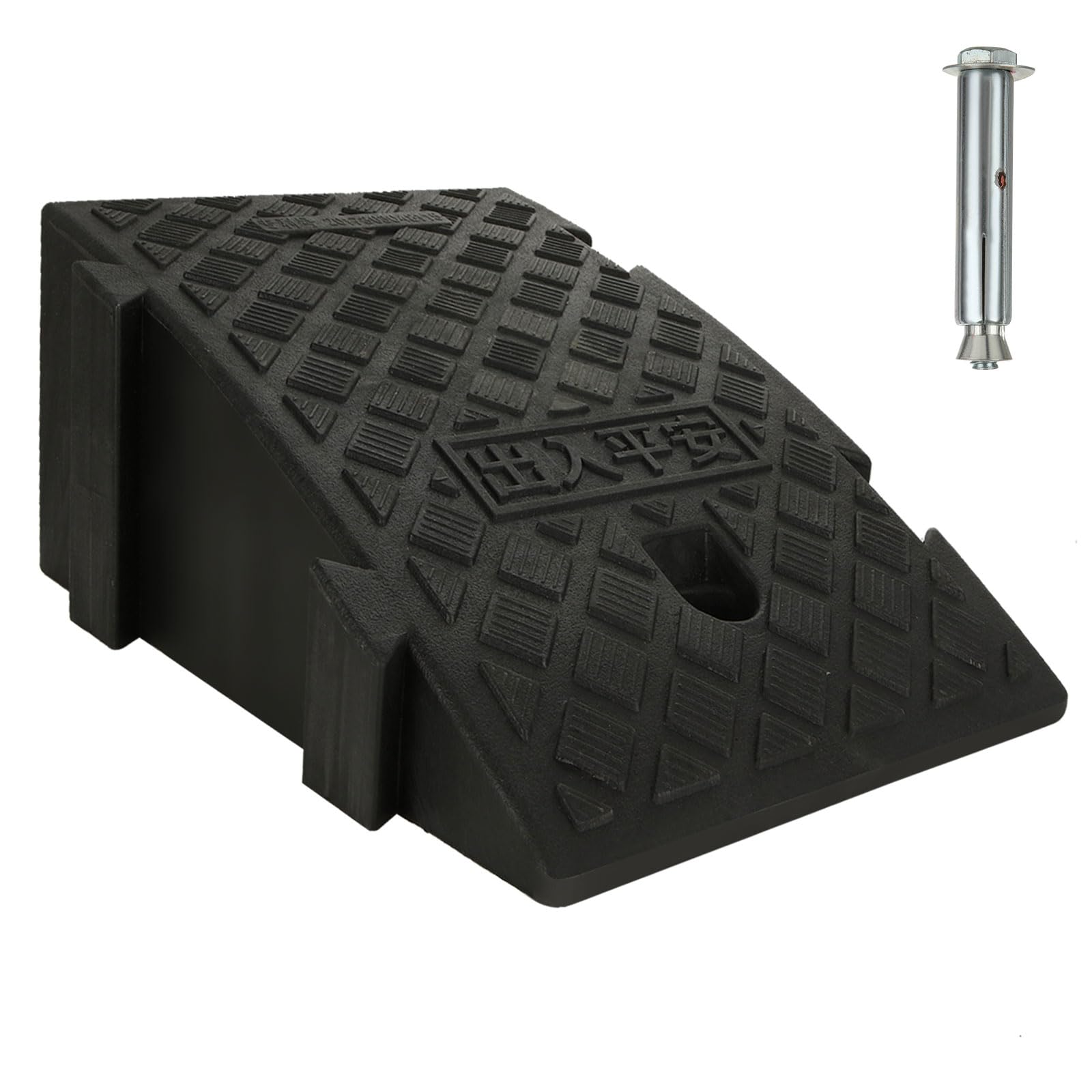 Photo 1 of ***(MISSING BOLT)***LOEQIAN Plastic Curb Ramp 6.3" Rise Height Heavy Duty Driveway Curb Ramps, Threshold Ramp for Forklifts, Trucks, Buses, Cars, Wheelchairs, Bikes - 9.8 L x 15.75 W (Black)