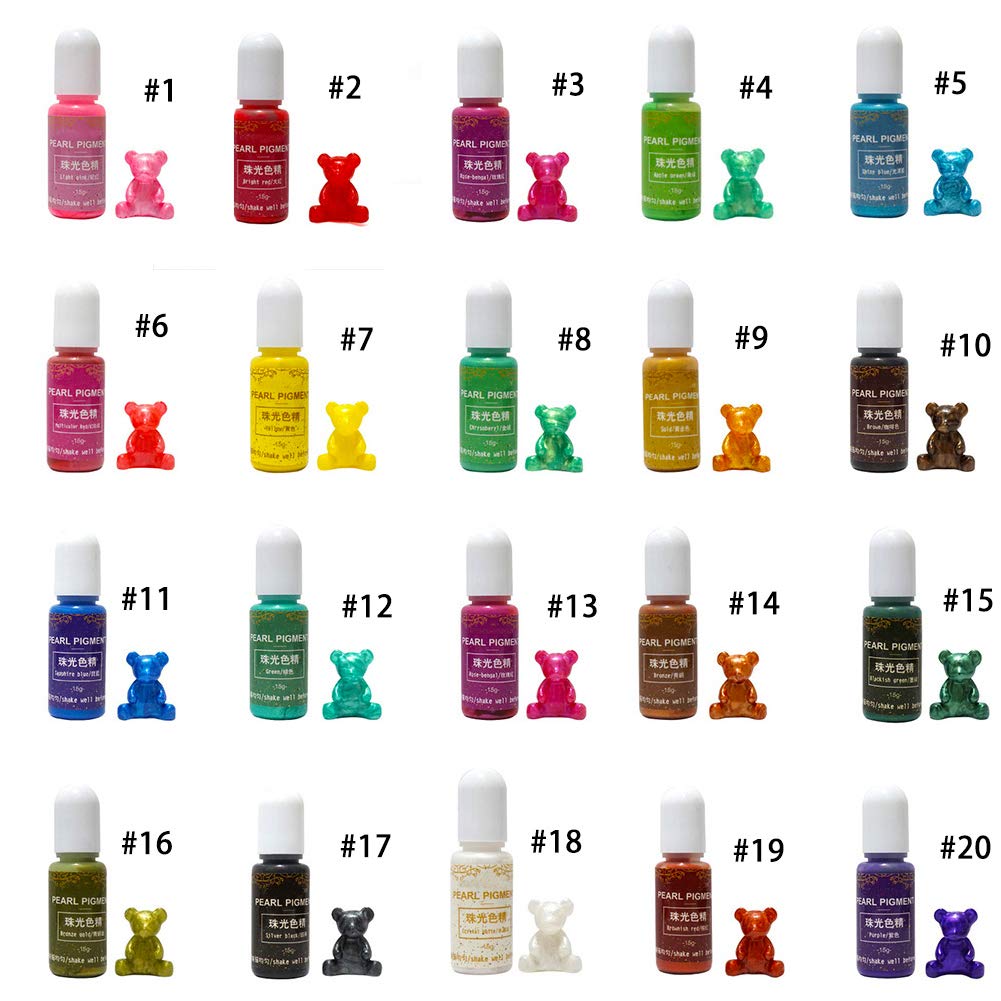 20 Metallic Epoxy Resin Color Pigment Liquid Pearl Epoxy UV Resin Dye Colorant, 0.35oz Each