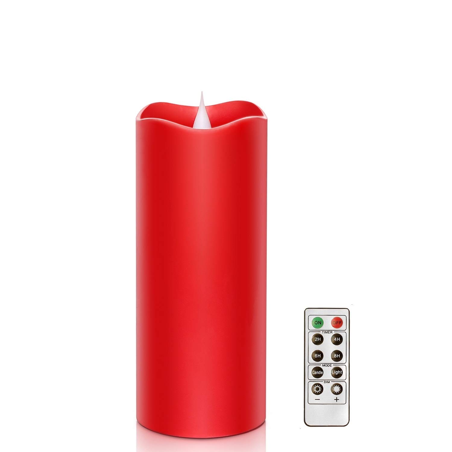 Remote Control 3D Moving Flame Led Candle with Timer, Battery Operated Candle for Home and Christmas Decoration, 3x7 Inch, Red