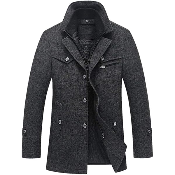 Maiyifu-GJ Men Stand Collar Wool Blend Pea Coat Stand Collar